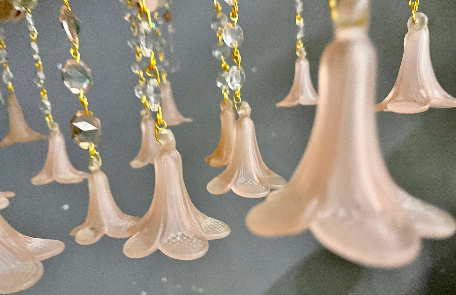 Vintage Italian Pink Opaline Murano Glass Chandelier