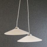 Set of 2 white opaline pendant lights with b22 socket and chrome socket cover