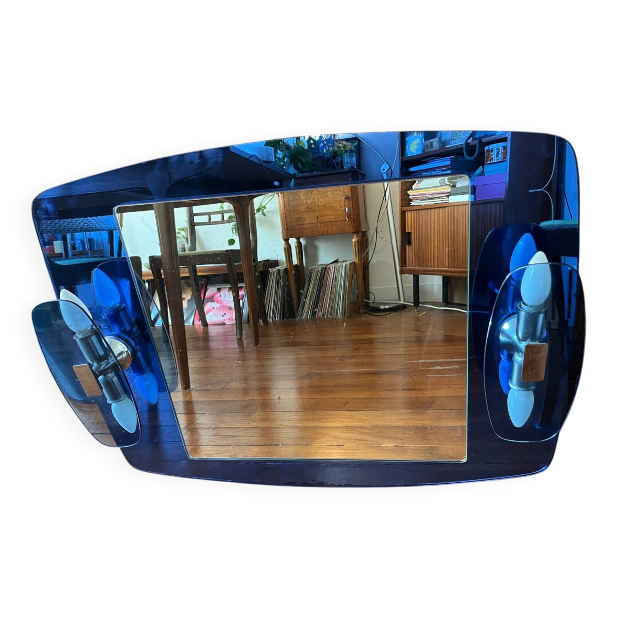Vintage blue mirror – Space Age / Veca / Fontana Arte style