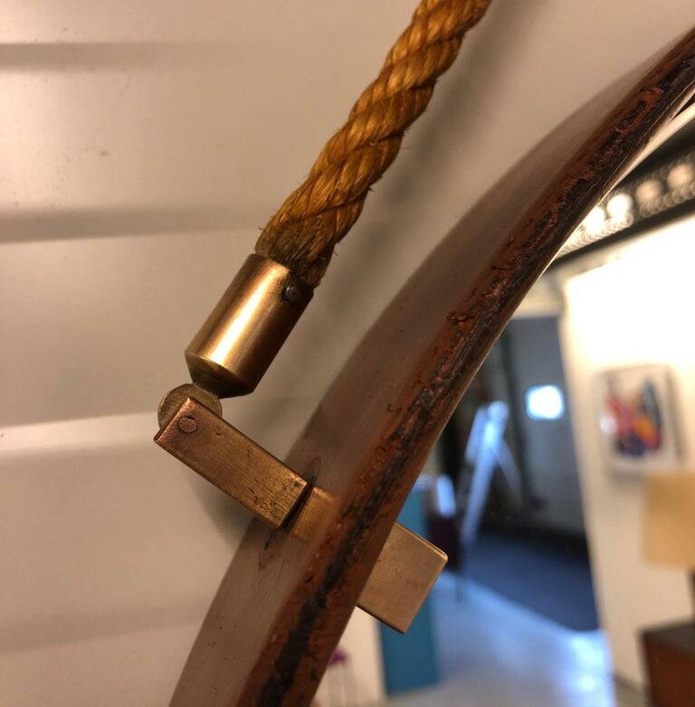 Miroir en cuir cognac Pizzetti, Italie années 1950