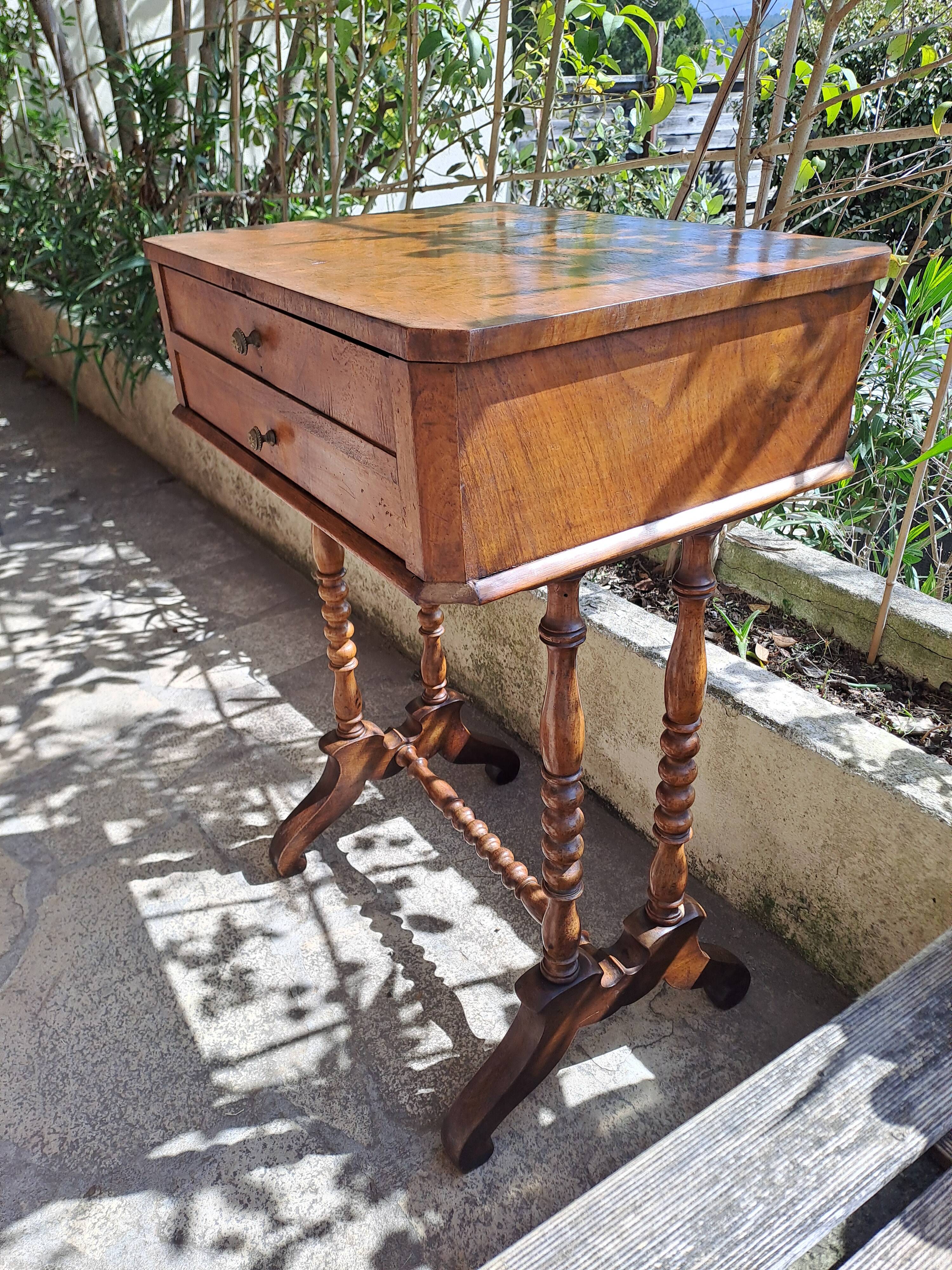 Console, side desk or dressing table in wood with marquetry top and 2 drawers