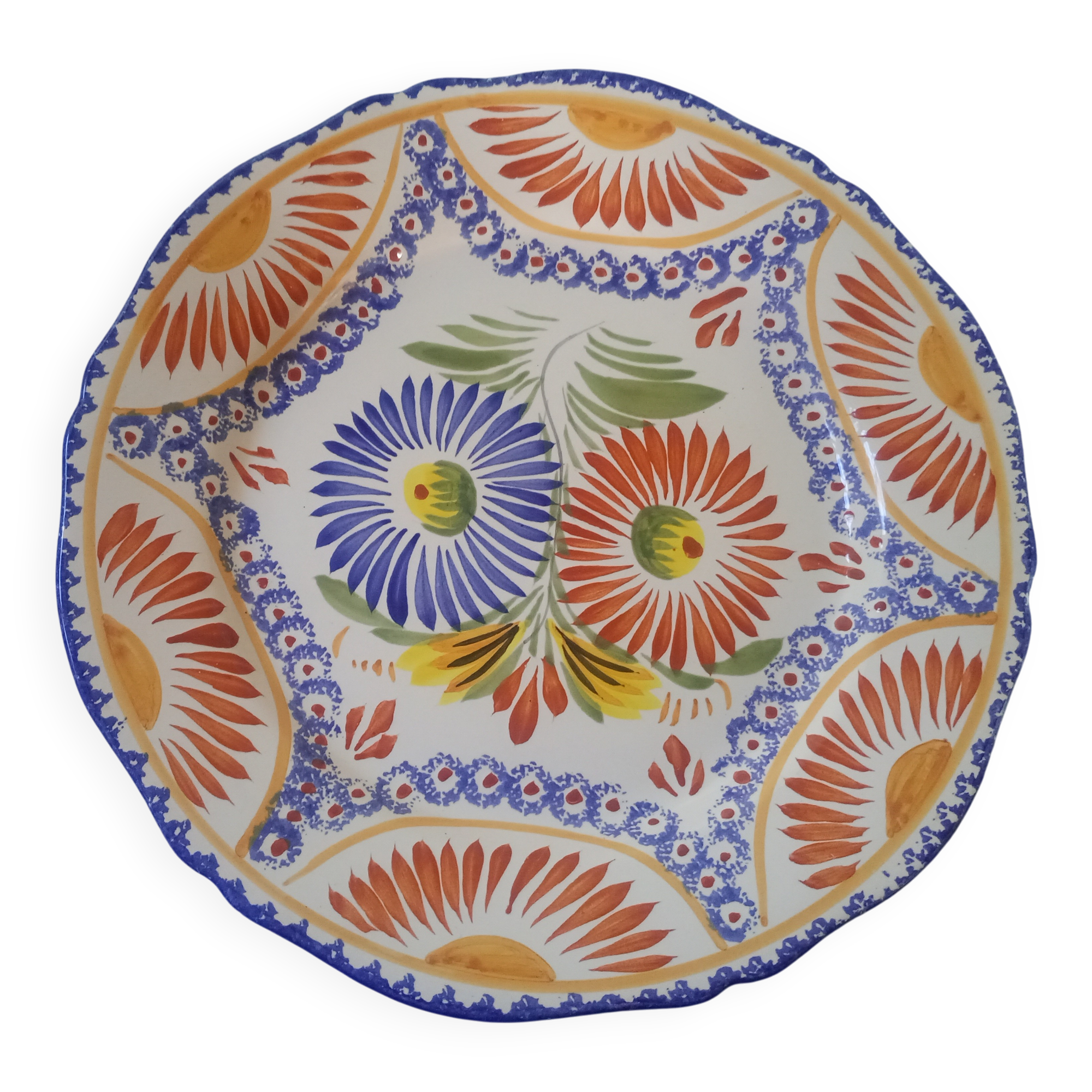 Henriot quimper france - wall plate with flowers - hand-decorated faience