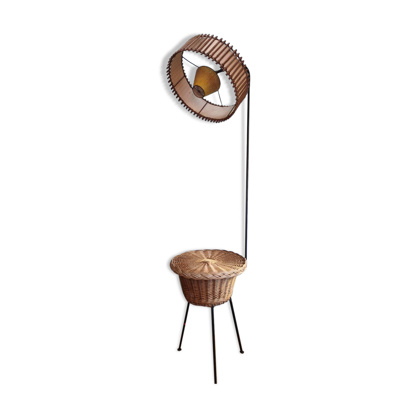 Lampadaire vintage - rotin et bambou - années 1950