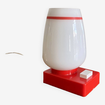 Petite lampe à poser tulipe verre opaline et base plastique lampe de bureau chevet vintage