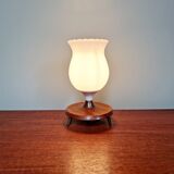 Scandinavian tripod lamp in white opaline and teak, 1960s