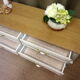 Commode basse meuble TV rangements relooké gris claire et bois naturel