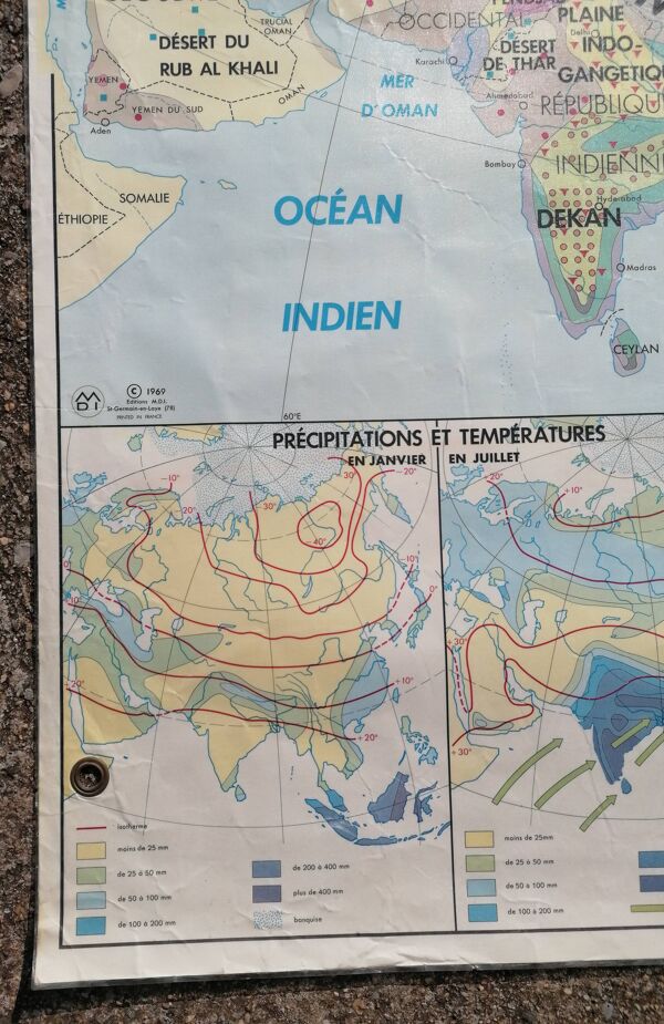 Ancienne carte MDI Asie agricole et physique vintage