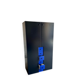 Meuble Interlübke en MDF noir avec tiroirs bleus, design allemand des années 1980