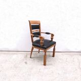 Neo Basque style armchair by Benjamin GOMEZ in solid oak and leather, 1940