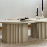 table basse oblongue sur 2 bases cannelées beige clair