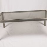 Suite of 5 coffee tables in chrome metal, brass, smoked glass. around 1970