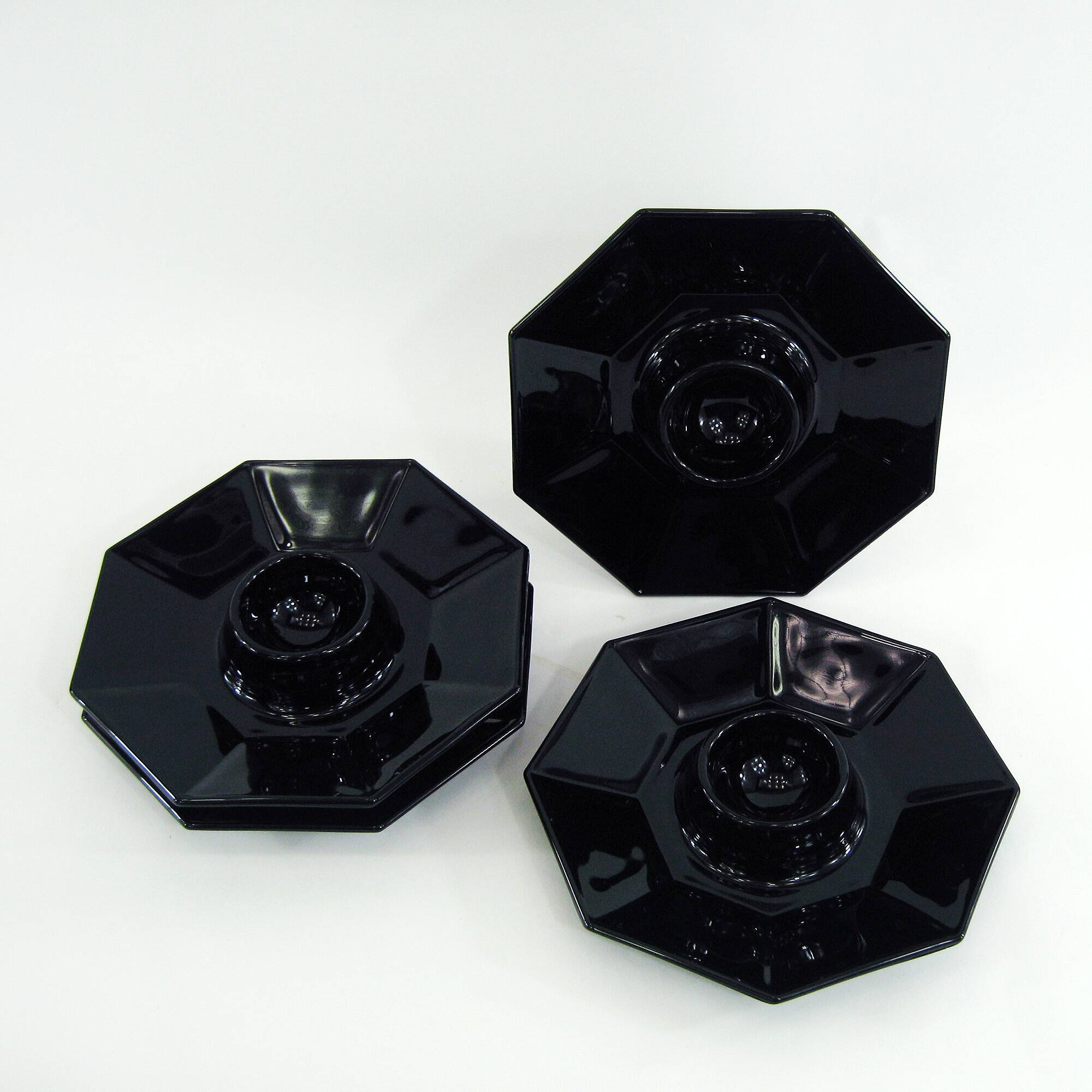 4 egg cups in opal and black tempered glass - Octime Arcoroc Luminarc France - vintage 80s