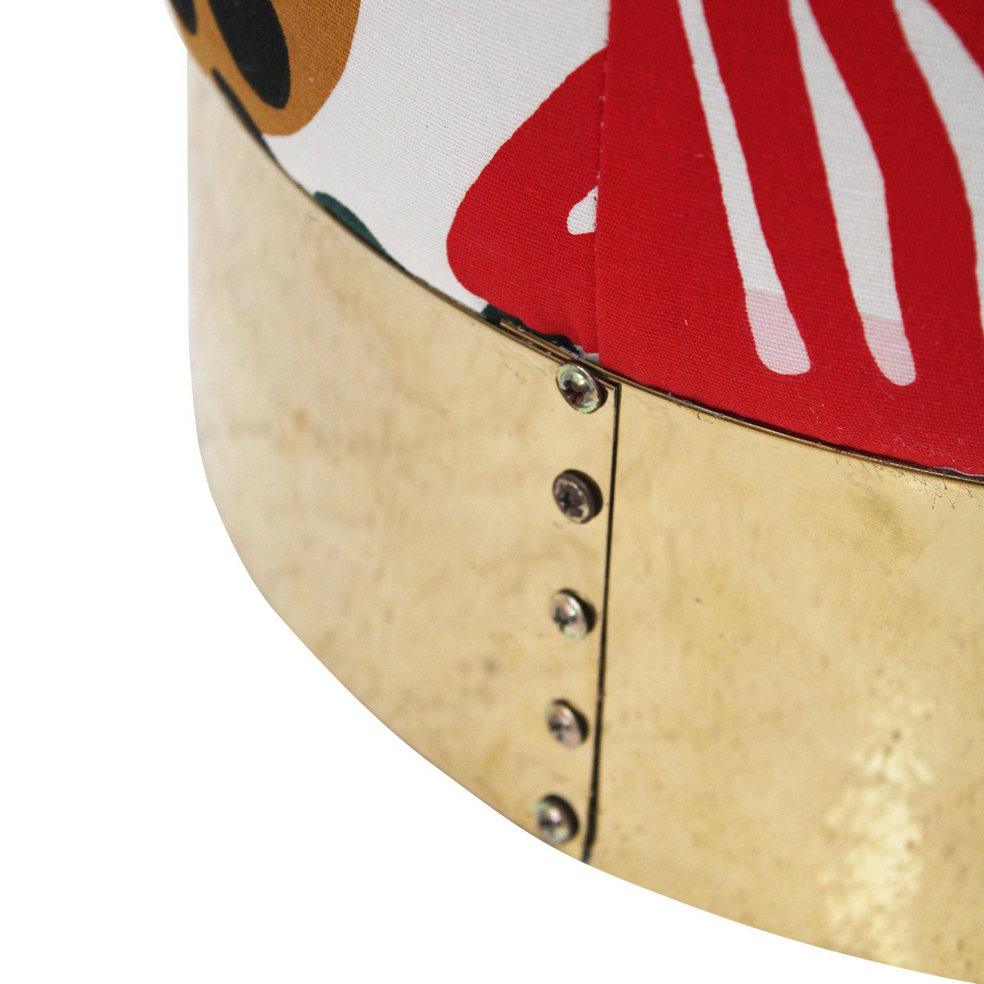 Contemporary Multicolour Floral-patterned Fabric and Brass Italian Circular Pouf