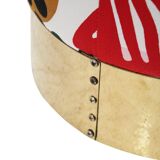 Contemporary Multicolour Floral-patterned Fabric and Brass Italian Circular Pouf