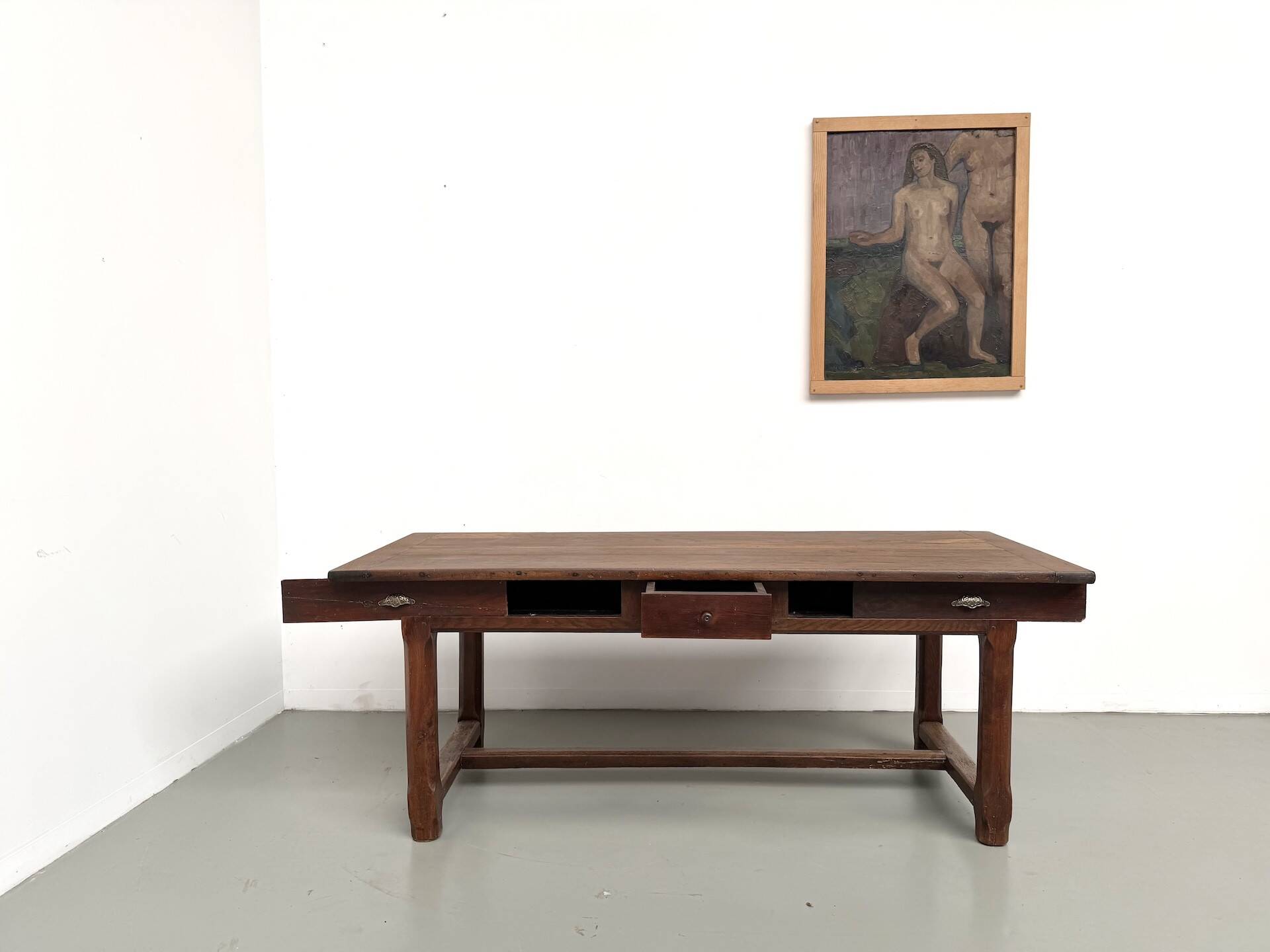 Farmhouse table, solid oak, 20th century.