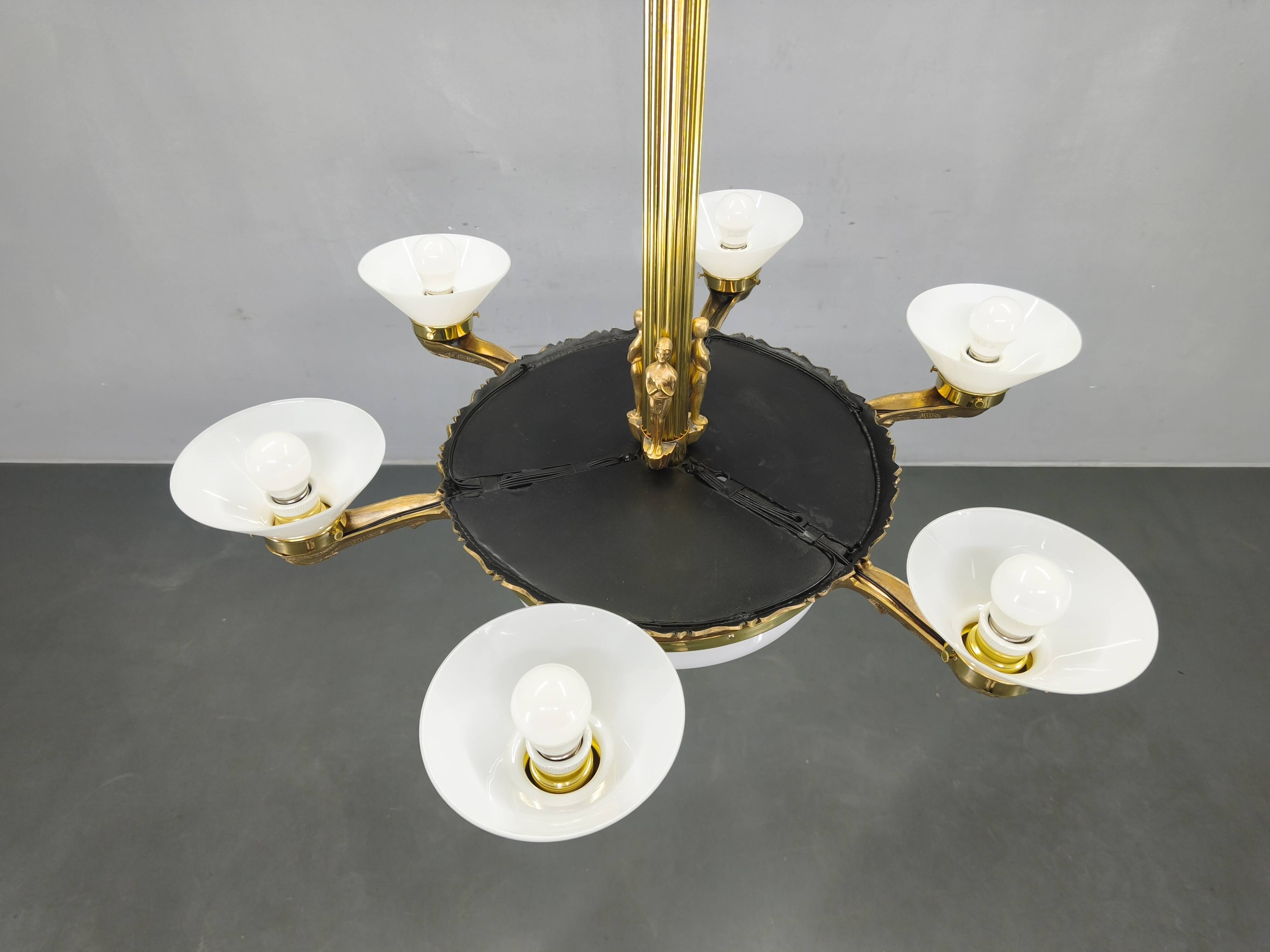 Art Deco chandelier with glass shade, Czechoslovakia, 1930s