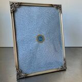 Cadre photo vintage en métal argenté 20,5 cm x 15,5 cm verre convexe