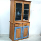 Antique softwood buffet in natural + blue, Gründerzeit style