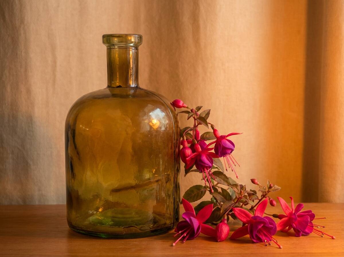 Vintage amber glass bottle – dame jeanne decor – flea market style