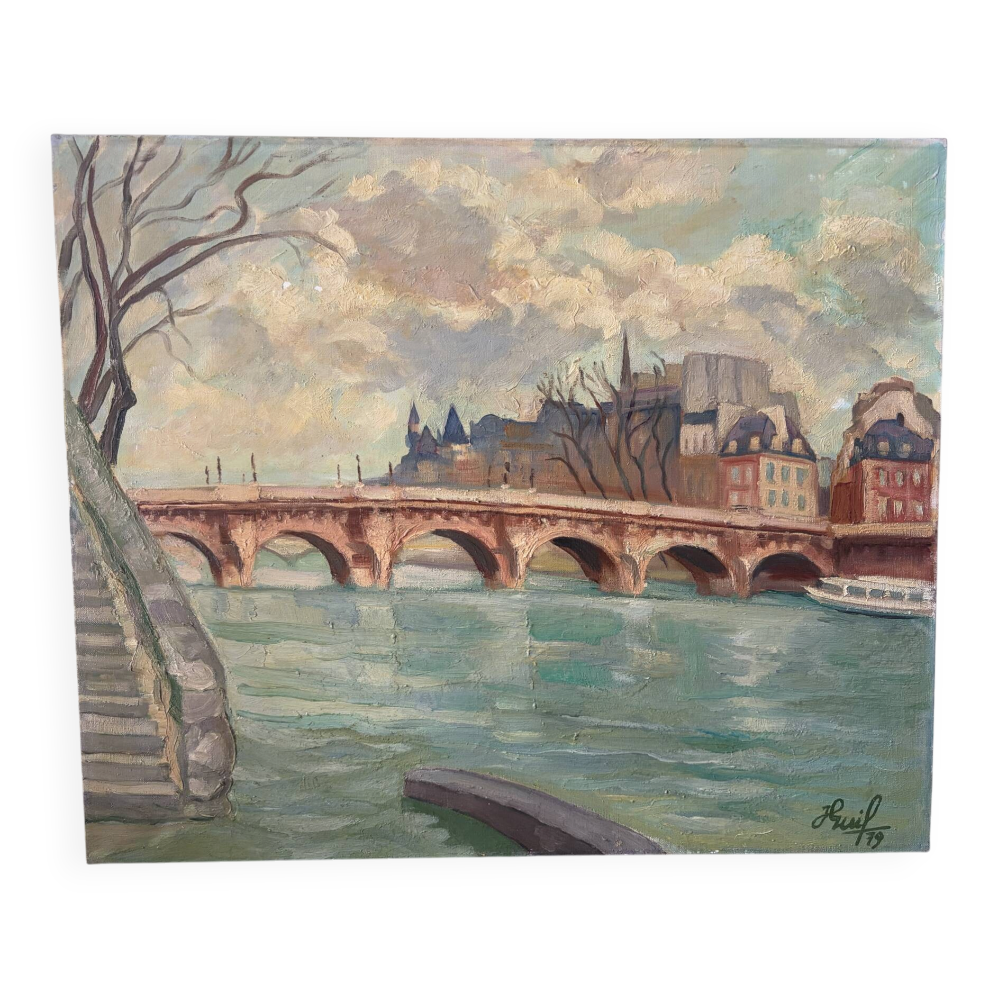 Pont Neuf à Paris, huile sur toile signé 1979
