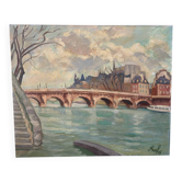 Pont Neuf in Paris, oil on canvas signed 1979