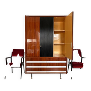Vintage Italian Wardrobe, Walnut, Fluted Wood, Brass Feet 1950s italian