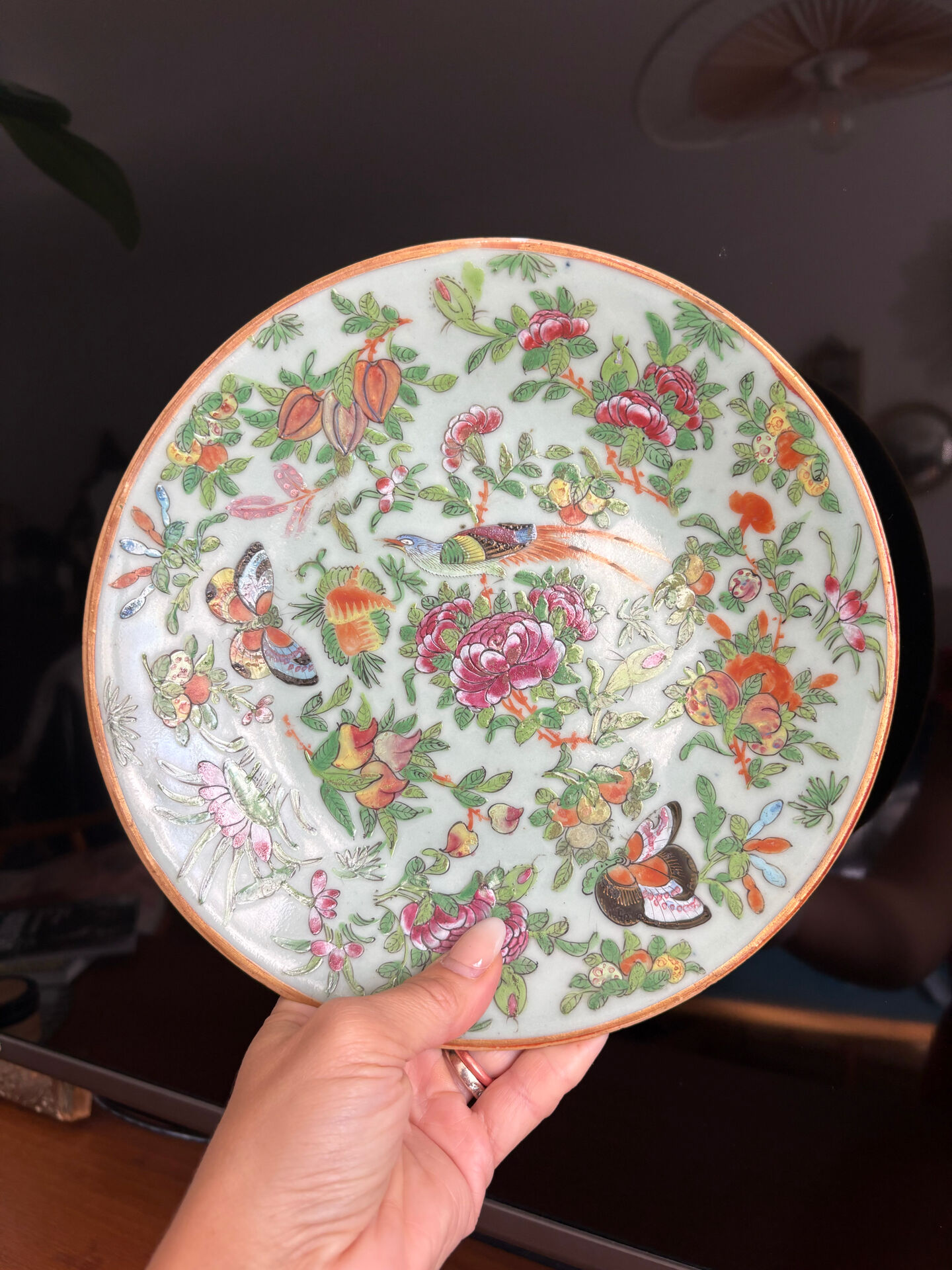 Antique celadon porcelain plate from Canton, China (1820-1850)