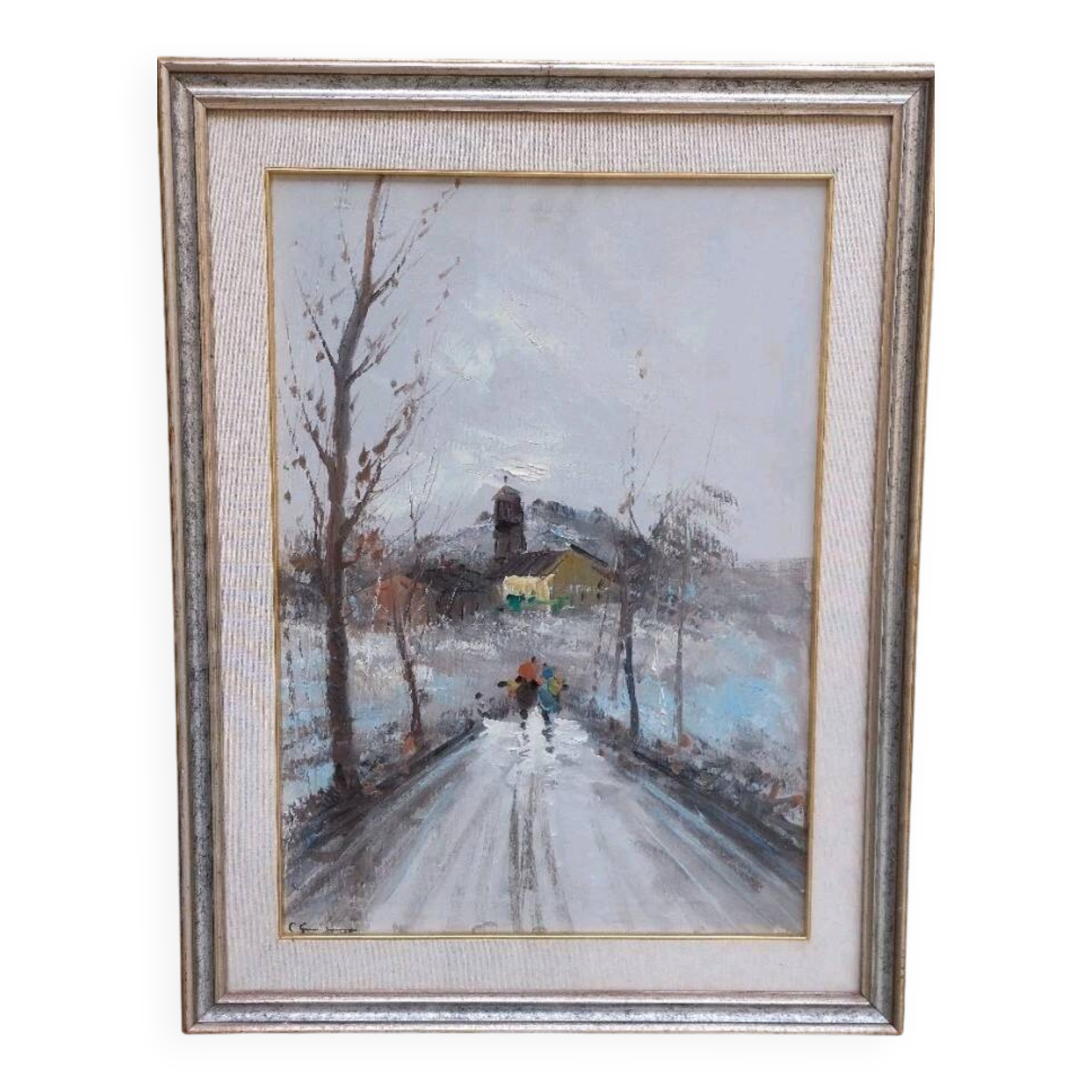 Oil painting on canvas, scene with figures, 50x70 cm, 1960s-70s, signed