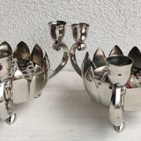 Pair of silver-plated lotus candle holders