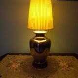 Living room mood lamp, silver metal base, wooden base, pleated lampshade