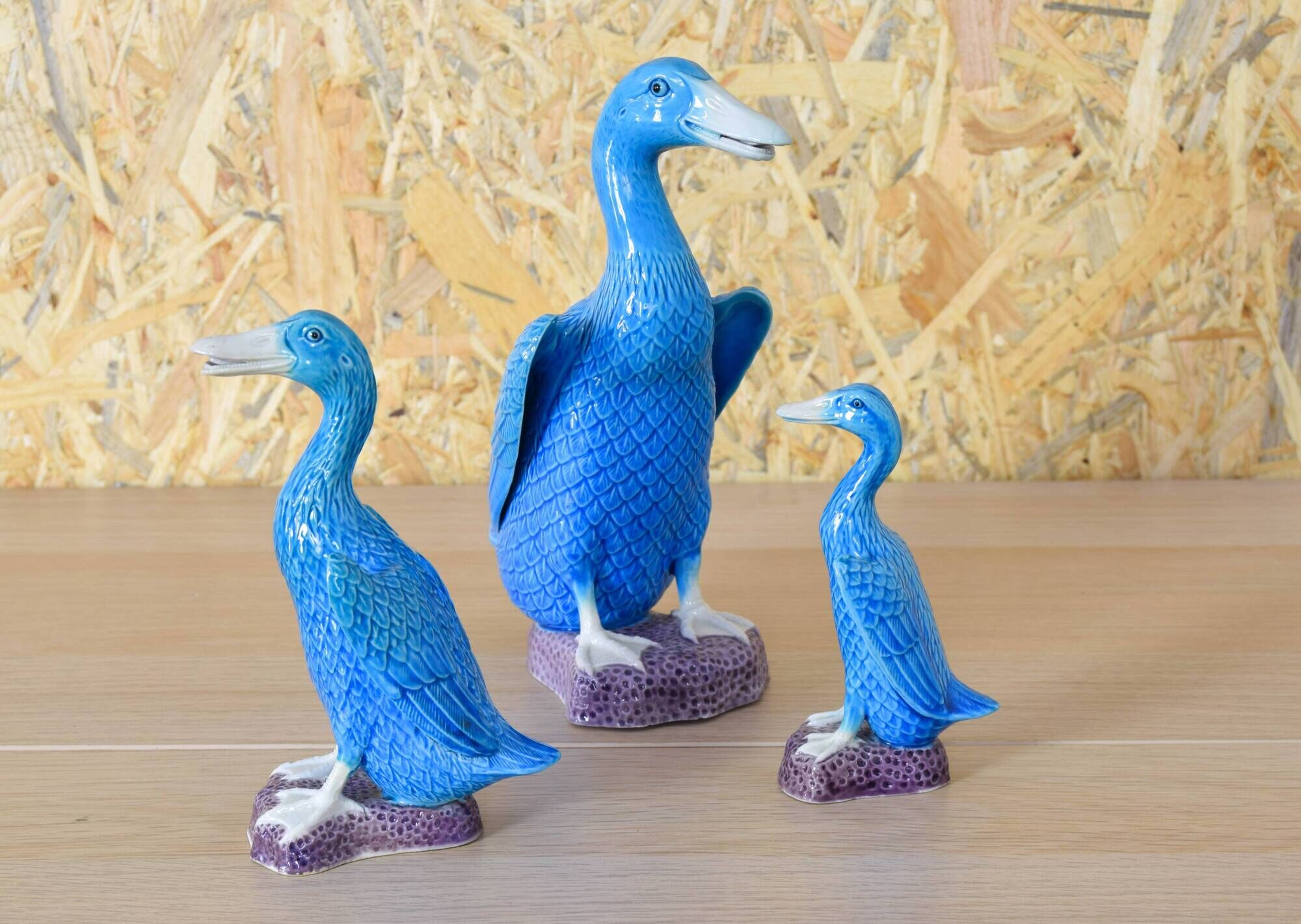 Set of three mid-century turquoise ducks, Chinese porcelain, 1950s