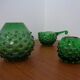 Italian green bubble glass vases and bowl by Empoli, set of 3, 1960s.