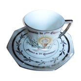 Ancient Cup And Saucer In Porcelain First Communion