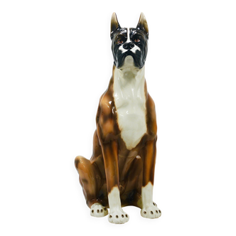 Life-size boxer dog statue in majolica, glazed ceramic, Italy, 1970s.
