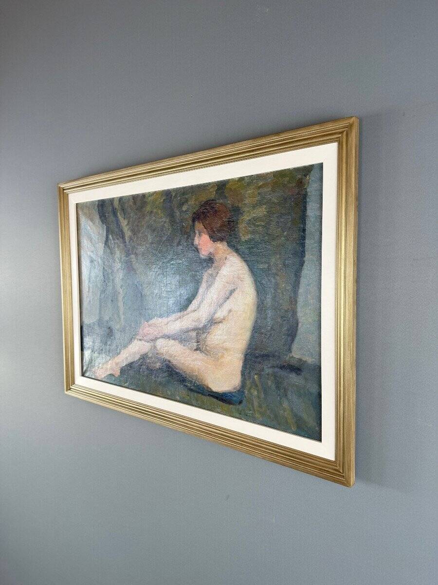 Oil Painting on Canvas Seated Nude, French School, Early 20th Century