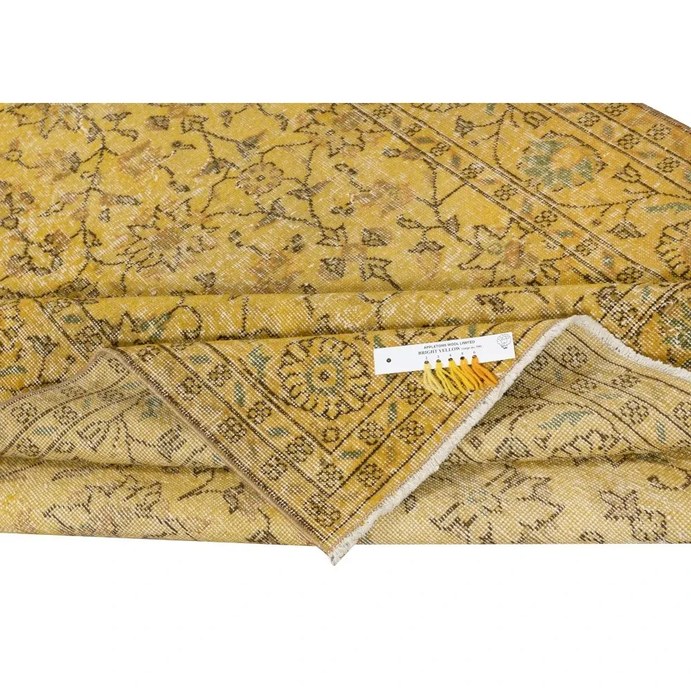 Vintage Handmade Turkish Wool Area Rug Overdyed in Yellow for Contemporary Interiors