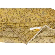 Vintage Handmade Turkish Wool Area Rug Overdyed in Yellow for Contemporary Interiors