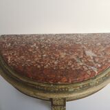 console demi-lune en bois avec dessus marbre
