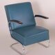 Art Deco Tubular Armchair in Chrome-Plated Steel & Blue Leather attributed to Mücke-Melder, 1930s