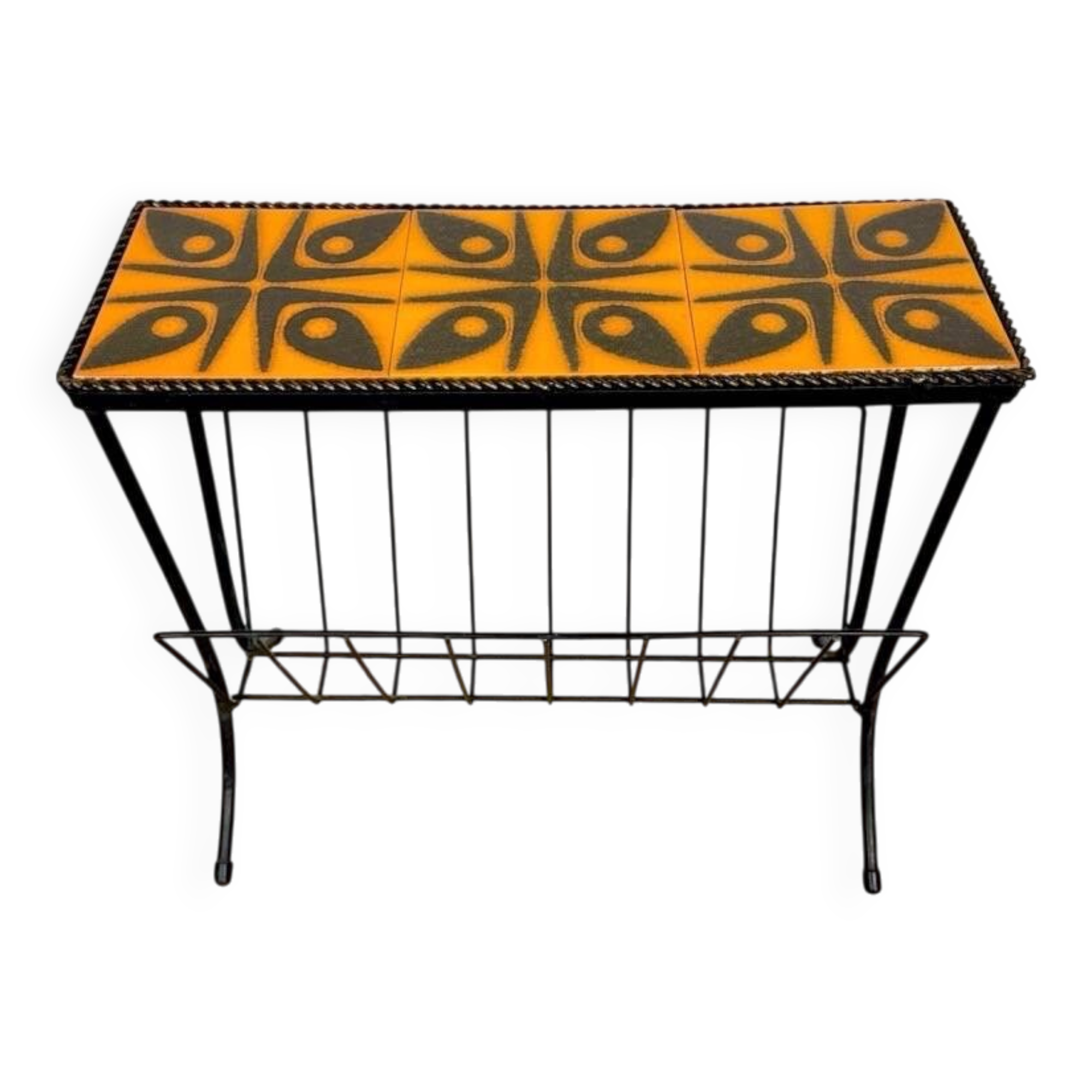 Porte-revues céramique orange et métal années 70