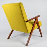 Fauteuil vintage original restauré des années 60, jaune, teck