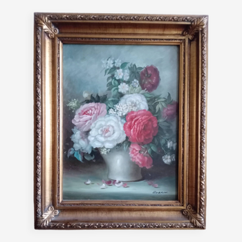 Huile sur toile , bouquet floral ,signée guerin