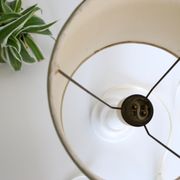 Marble and brass lamp, shade in flowery green fabric, 50s/60s