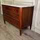 Louis XVI commode in mahogany with brass beading, arabescato marble top, 18th century