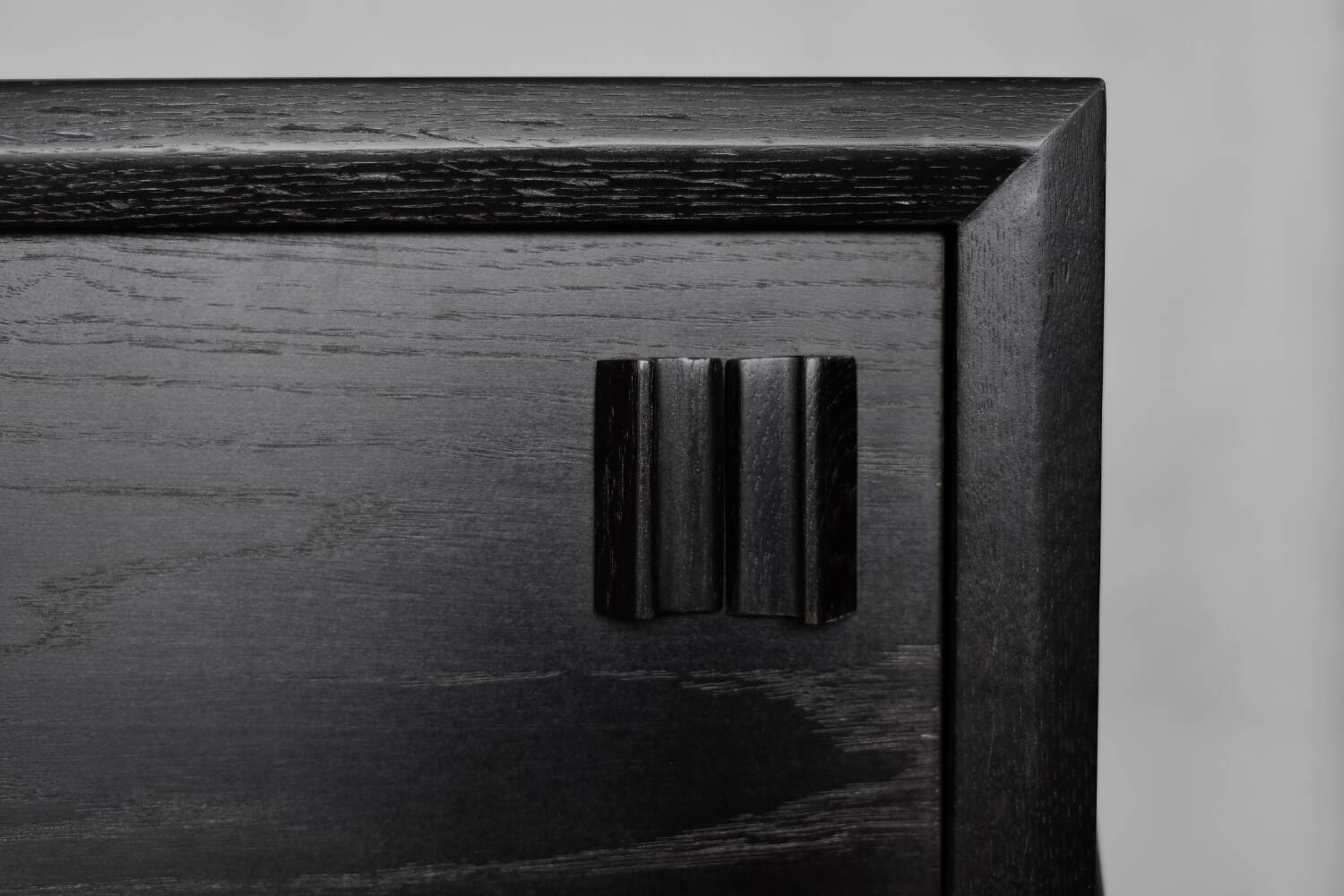 Vintage Mid-Century Scandinavian Modern Dark Oak Sideboard & Wooden Handles