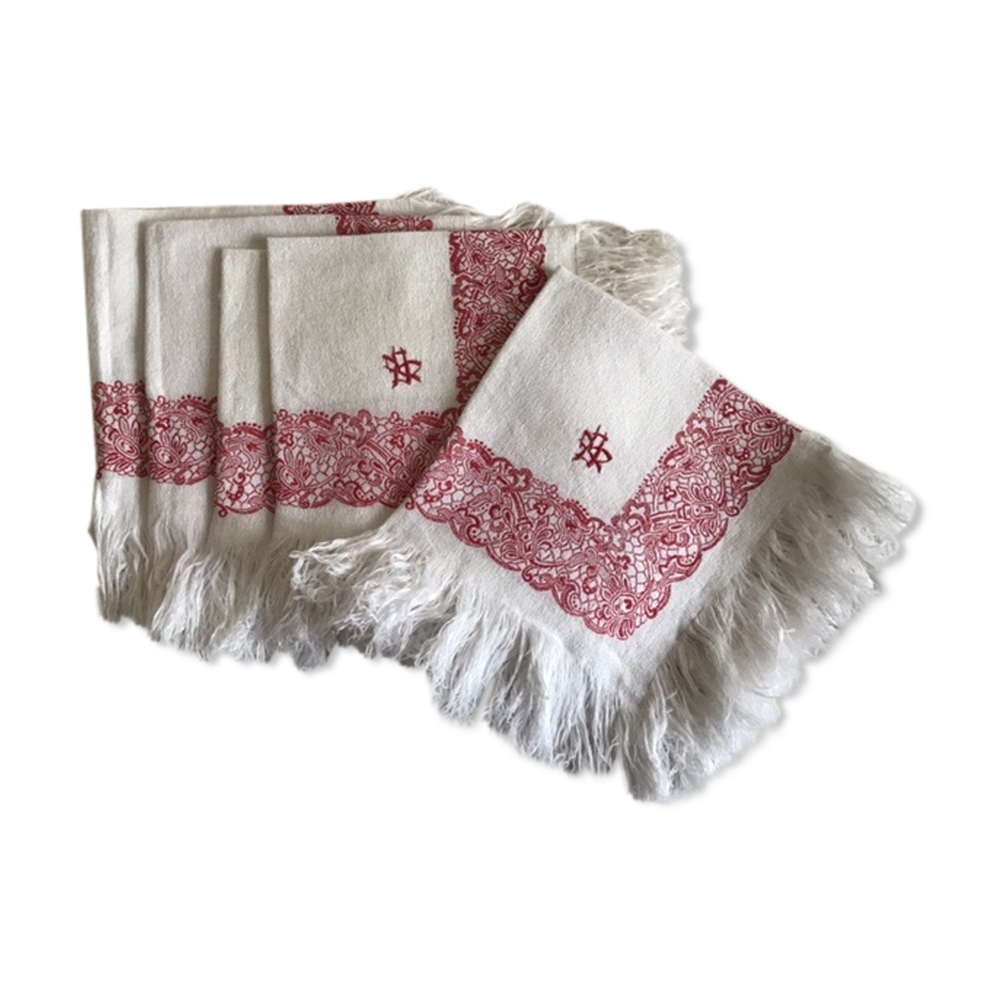 Set de 5 serviettes blanches et rouges