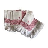 Set of 5 white and red towels
