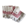 Set of 5 white and red towels