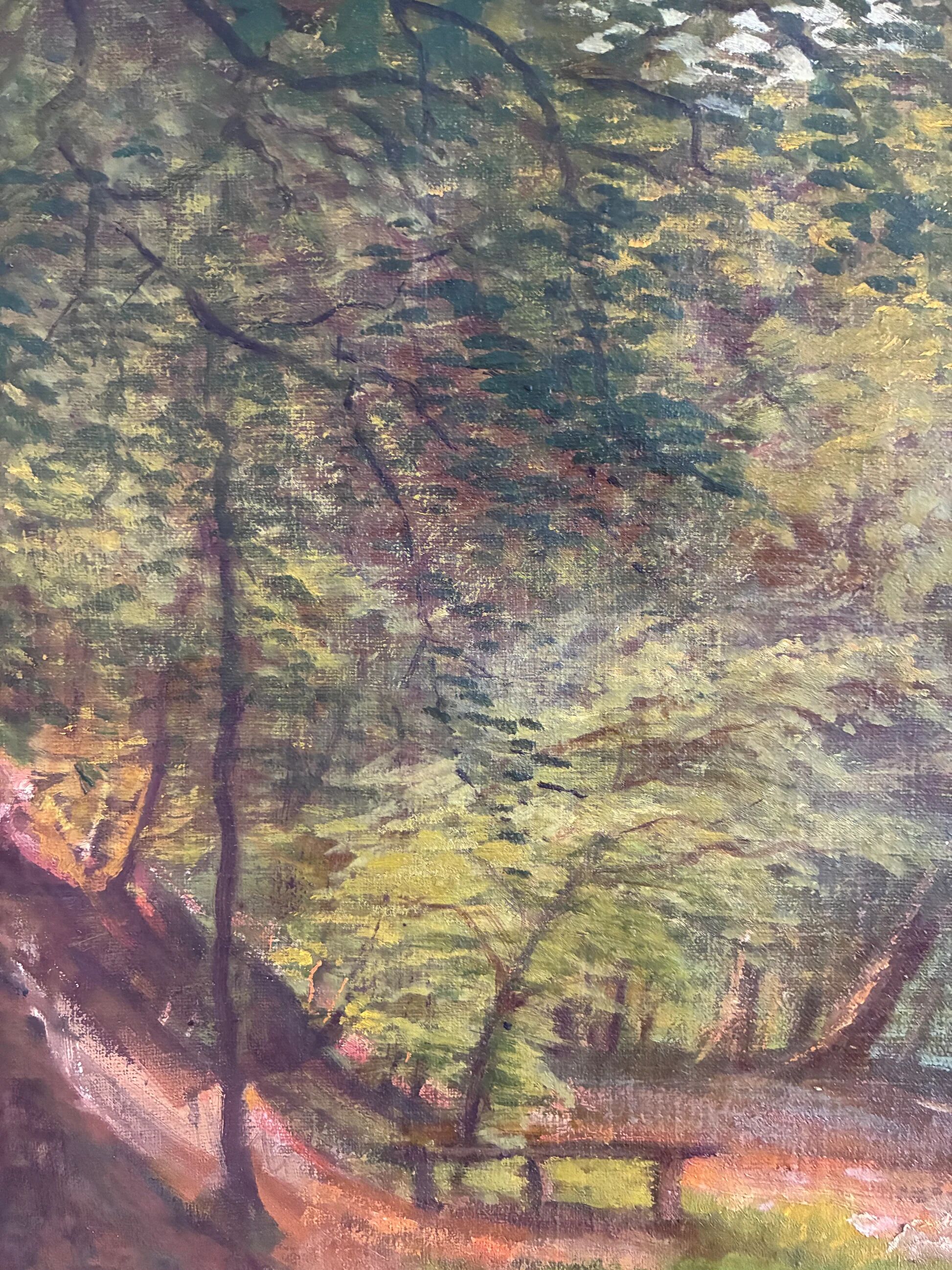 Peinture à l'huile vintage originale paysage forestier