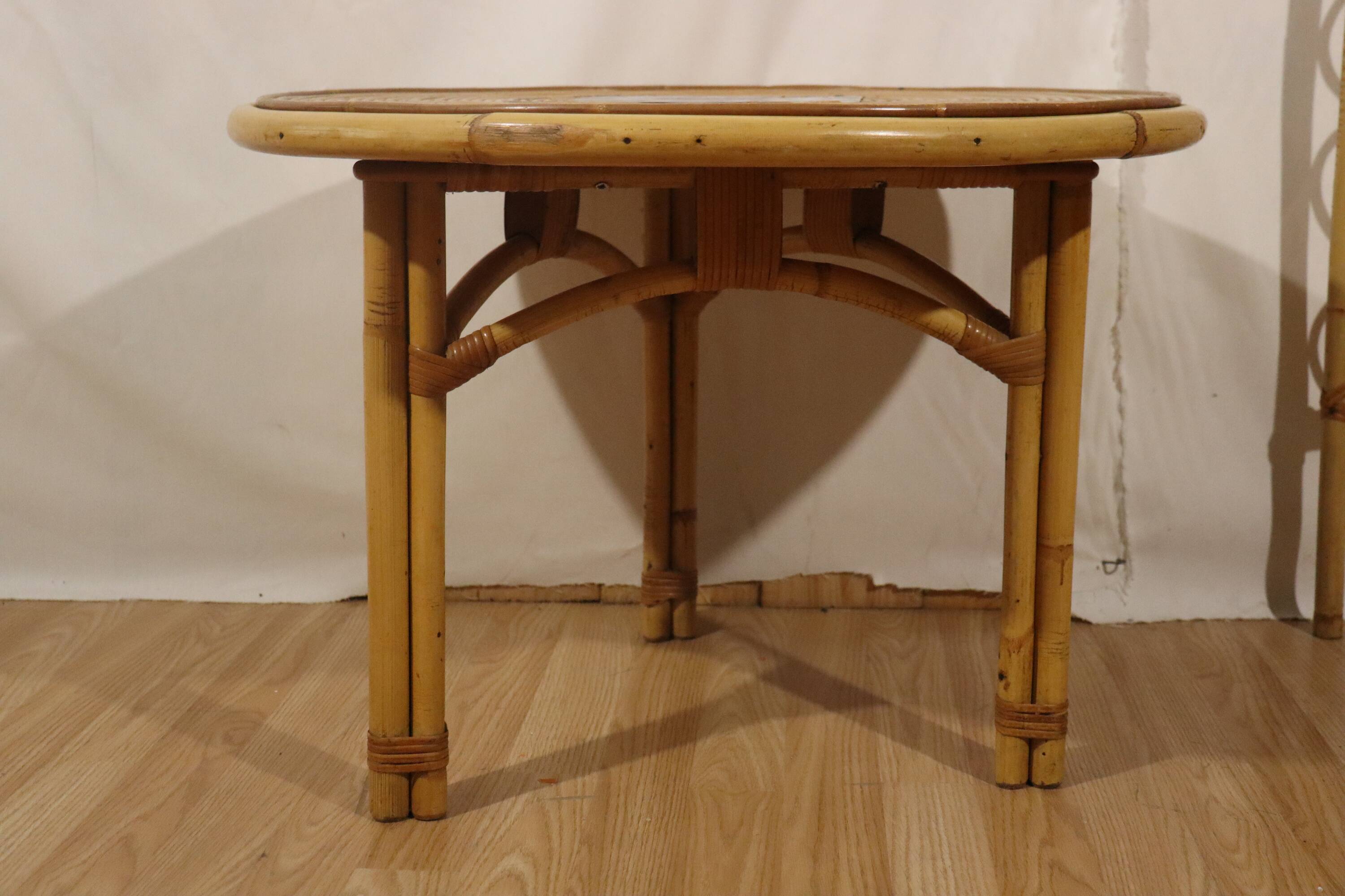 Rattan coffee table attributed Audoux Minnet